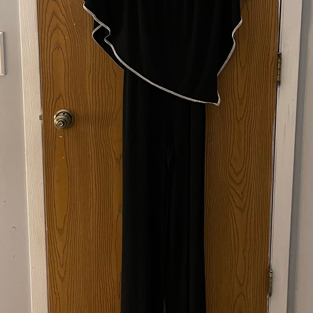 Special Occasion Dress Jumpsuit with Diamond Shawl Off or On the Shoulder